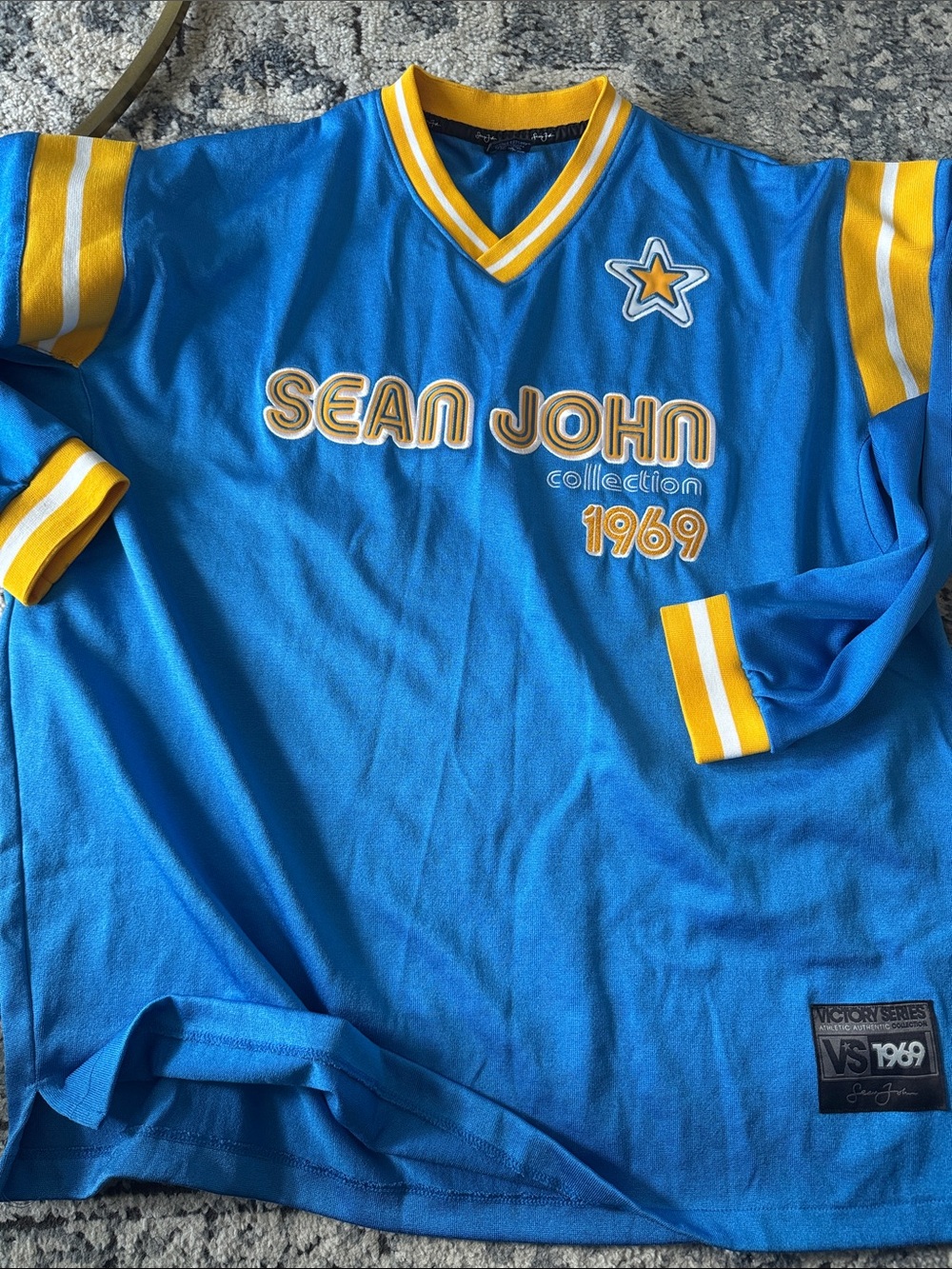Vintage Sean John Collection Jersey Blue Yellow 69 Victory Series 1969 XL